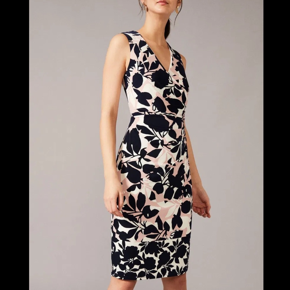 Phase Eight Anoushka Floral Jersey Midi Dress in Pink and Navy US Size 8